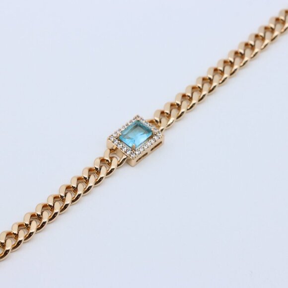 "Blue Crystal Center Rose Gold Chain Bracelet, XPBL0793 - Picture 3 of 12